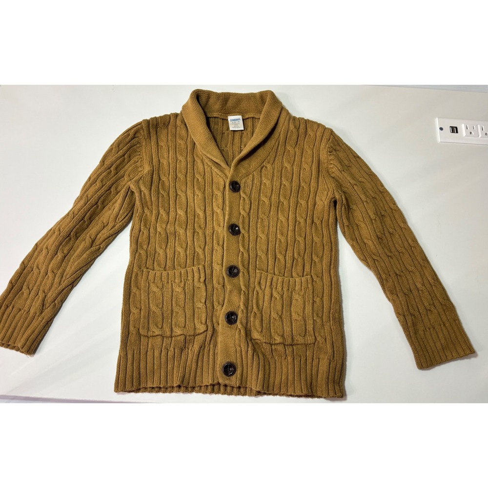 Gymboree Boys Brown Cable Knit Shawl Collar Cardigan Sweater Size S 5-6
